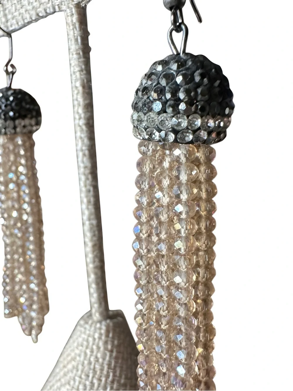 Crystal Tassel Drop Earrings - Blush Pink
